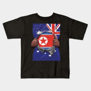 North Korea Flag Australian Flag Ripped - Gift for North Korean From North Korea Kids T-Shirt